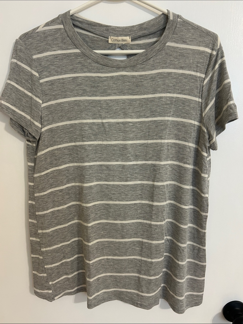 Cotton Bleu Women’s Gray & White Striped Short Sleeve Tee